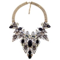 Diagolos Onxy Black Topaz Crystal Cluster Bib Necklace